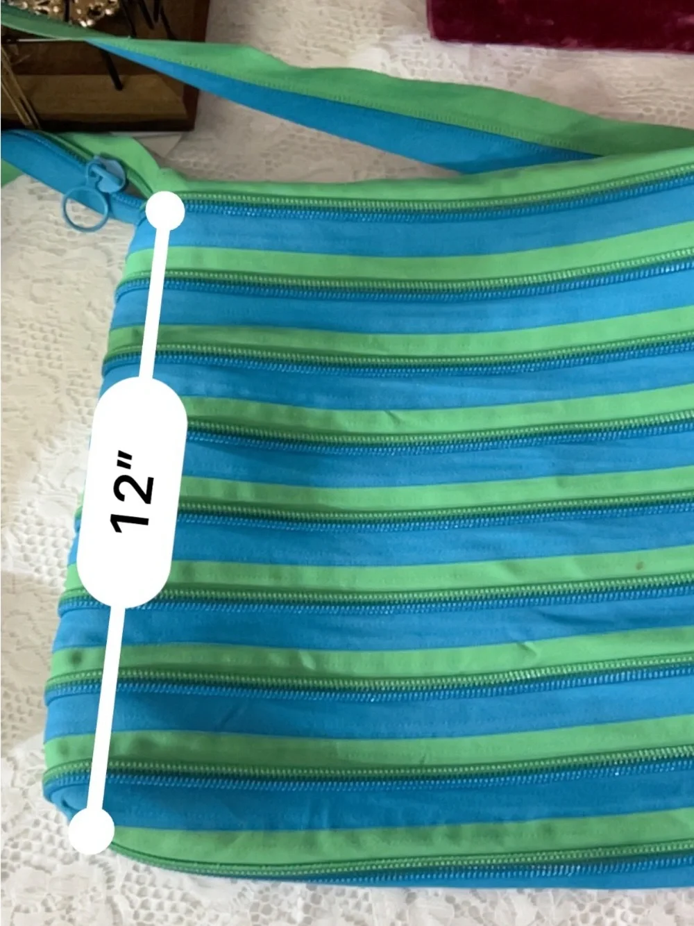 ZIP IT Green & Blue ZIPPER Shoulder Bag with Adjustable Strap FREE BAG CHARM - Picture 8 of 11